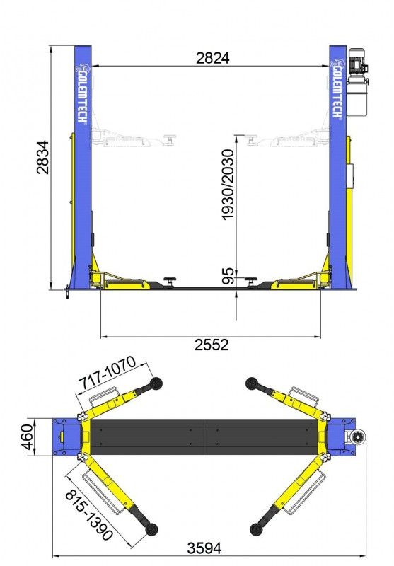 Sloupový zvedák GolemTECH, 2-sloupový zvedák 4t PROFI