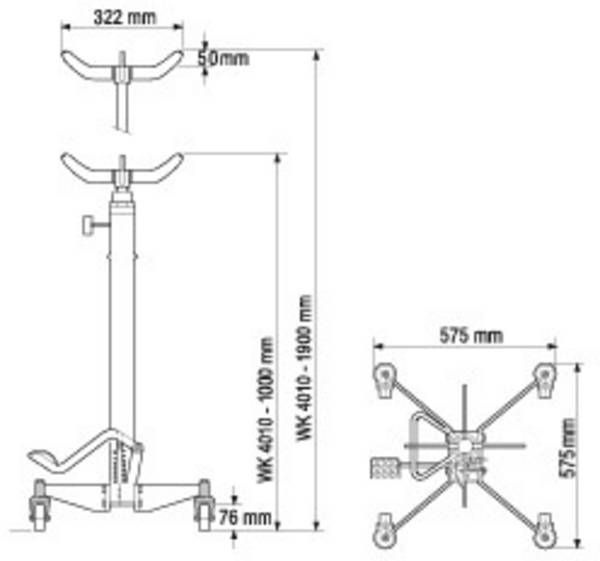 Zvedák převodovky Willy Kunzer GmbH, Hydraulická podpěra 300 KG