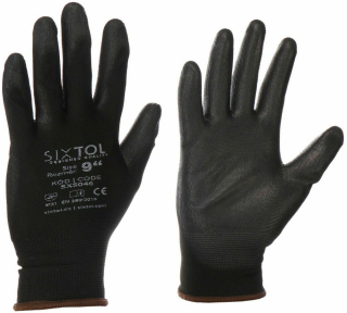 Rukavice SIXTOL, Rukavice pracovní z polyesteru polomáčené v polyuretanu GLOVE PE-PU 9, černé, velikost 9"