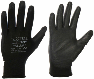Rukavice SIXTOL, Rukavice pracovní z polyesteru polomáčené v polyuretanu GLOVE PE-PU 10, černé, velikost 10
